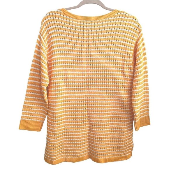 Talbots Women's Mixed Yarn Stripes Open Knit Golden Yellow Ivory Sweater Size M - Picture 2 of 9